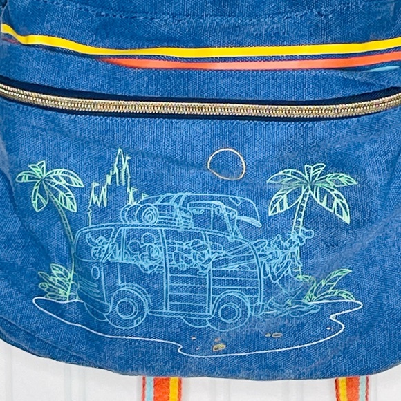 Walt Disney World Mickey & friends Surf Co. denim rainbow strap backpack - Picture 7 of 15